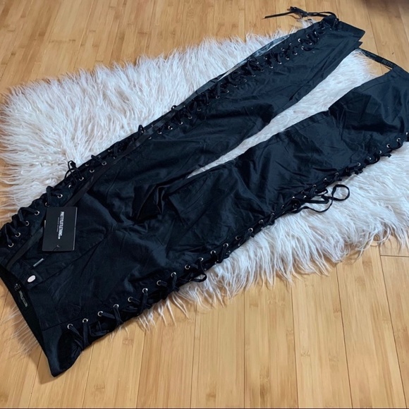 NWT PLT Lace Woven Eyelet Laceup Straight Leg Pant - Picture 3 of 6